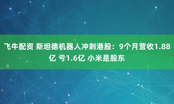 飞牛配资 斯坦德机器人冲刺港股：9个月营收1.88亿 亏1.6亿 小米是股东